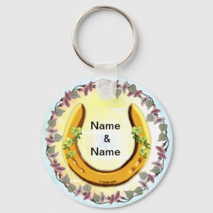 Amish Blue Flower Horseshoe Key Ring