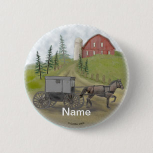 Amish Buggy Visiting 6 Cm Round Badge