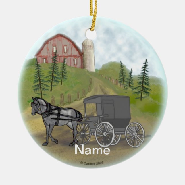 Amish Buggy Visiting ornament (Front)