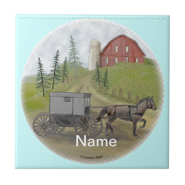 Amish Buggy Visiting  tile (Front)