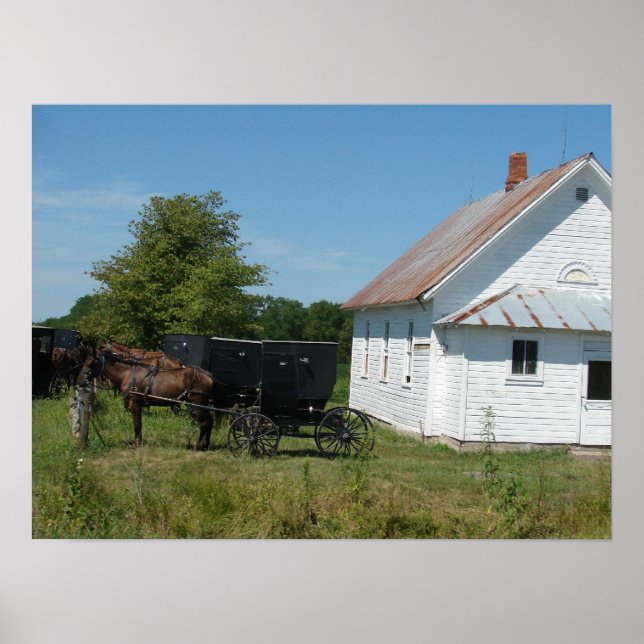 Amish Church and Horses, Rural Iowa Poster (Front)