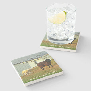 Amish Coasters, Mother Sheep, Twin Lambs! Stone Coaster