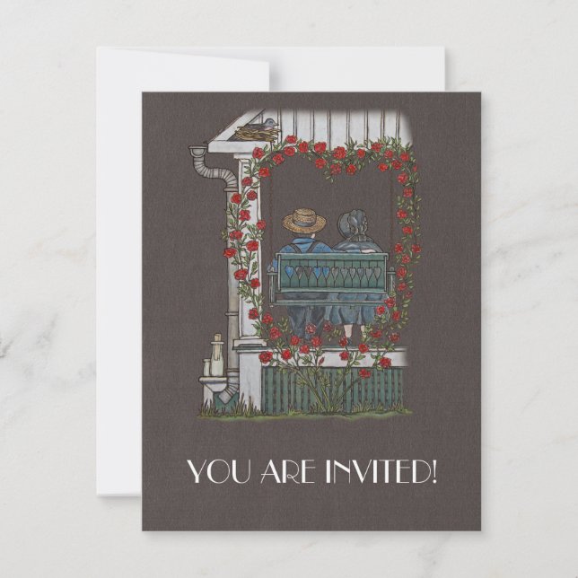 Amish Couple On Porch Swing Invitation (Front)