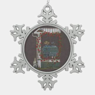 Amish Couple On Porch Swing Snowflake Pewter Christmas Ornament