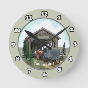 Amish Covered Bridge Round Clock