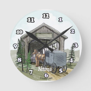 Amish Covered Bridge Round Clock
