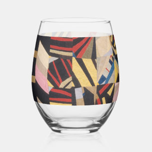 Amish crazy quilt   stemless wine glass
