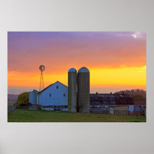 Amish Farm at Sunrise Poster
