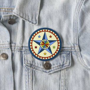 Amish - Hex Sign Stars - GOOD LUCK 1 7.5 Cm Round Badge