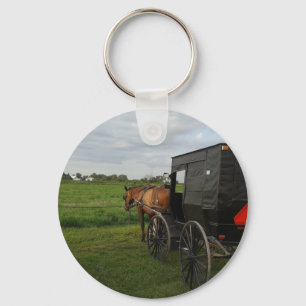 Amish Horse and Buggy at Sunset Key Ring