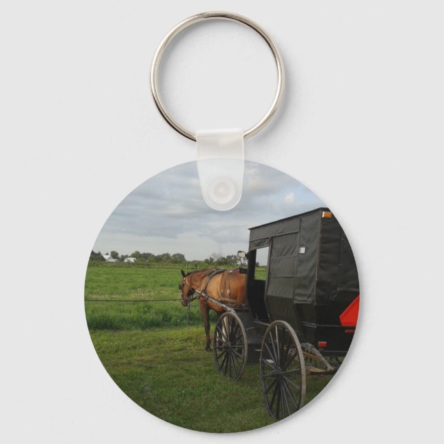Amish Horse and Buggy at Sunset Key Ring (Front)