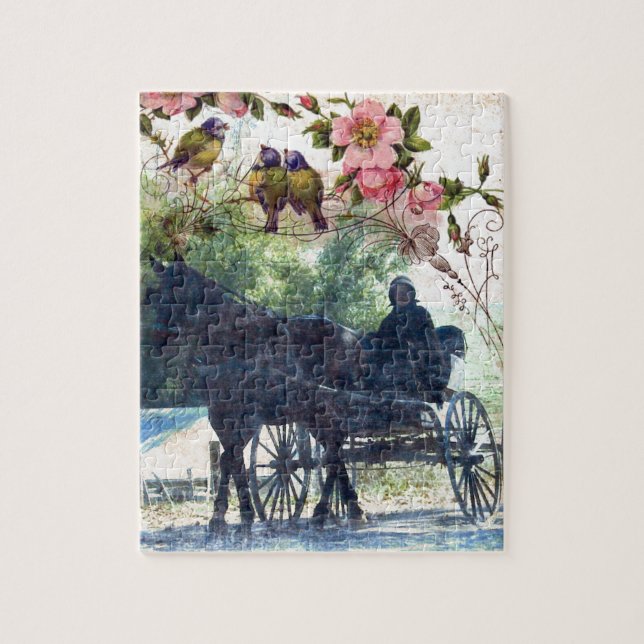 Amish Horse and Buggy Birdie Texture Jigsaw Puzzle (Vertical)