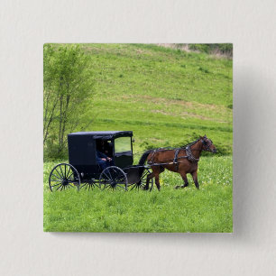 Amish horse and buggy near Berlin, Ohio. 15 Cm Square Badge
