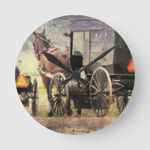 Amish Horse and Buggy Round Clock