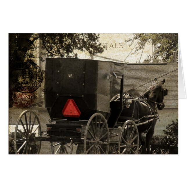 Amish Horse and Buggy Sepia Postcard Digital Art (Front Horizontal)