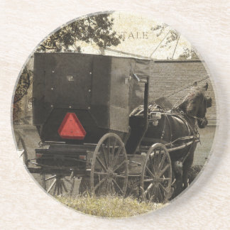 Amish Horse and Buggy Sepia Postcard Digital Art Coaster