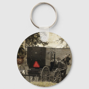 Amish Horse and Buggy Sepia Postcard Digital Art Key Ring