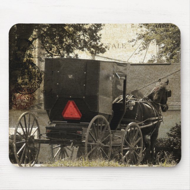 Amish Horse and Buggy Sepia Postcard Digital Art Mouse Mat (Front)