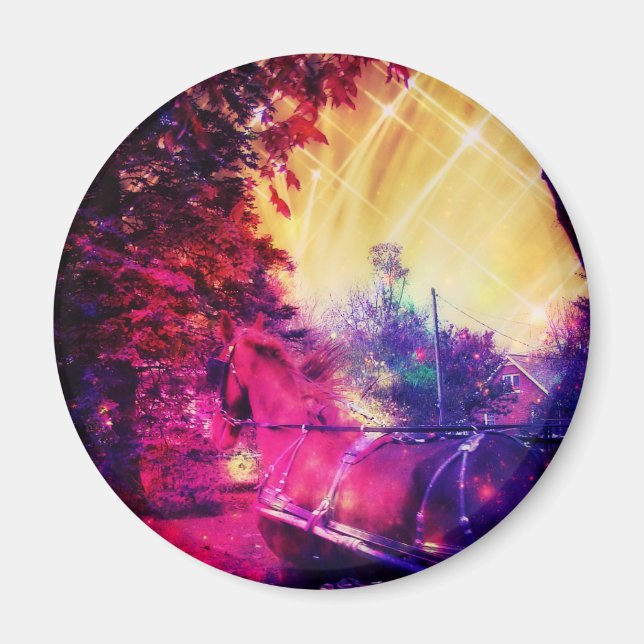 Amish Horse and Buggy Trippy Colourful Digital Art Magnet (Front)