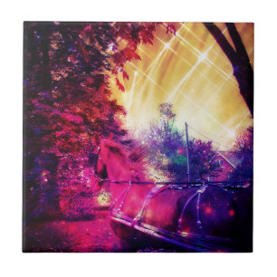 Amish Horse and Buggy Trippy Colourful Digital Art Tile