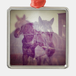 Amish horses digital collage metal tree decoration