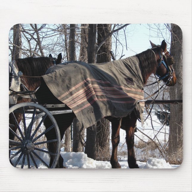 Amish Horses Waiting In Winter Mouse Mat (Front)