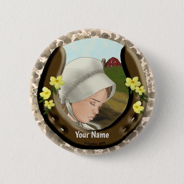 Amish Horseshoe Girl  6 Cm Round Badge (Front)