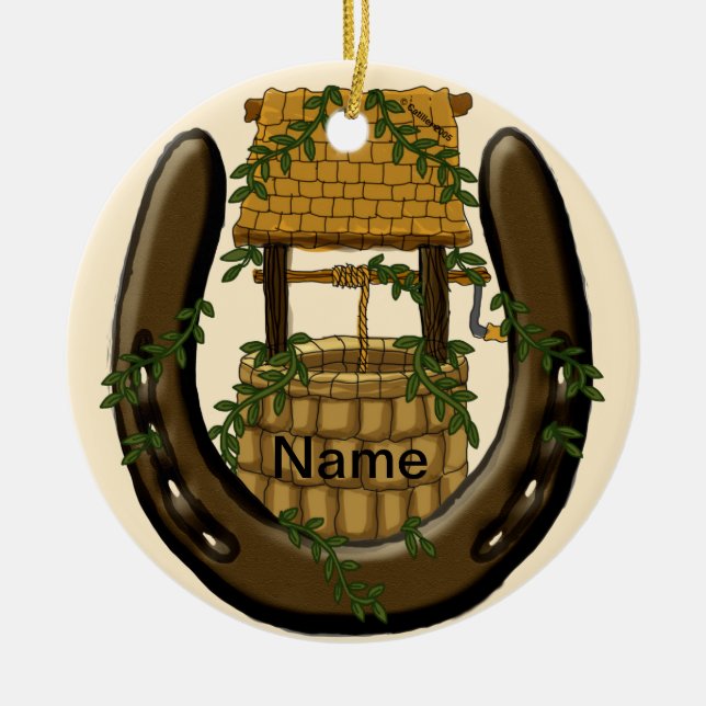 Amish Horseshoe Wishing Well custom name ornament (Front)