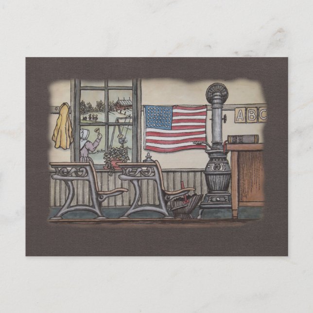 Amish One Room School Room Postcard (Front)