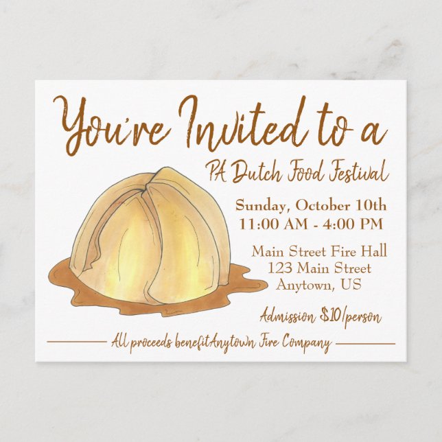 Amish Pennsylvania PA Dutch Food Festival Dumpling Invitation Postcard (Front)