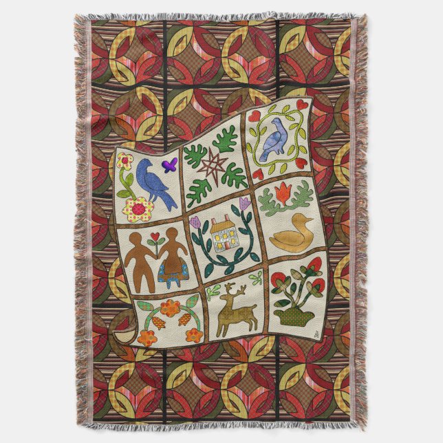 Amish Quilt-Lovers Feast in Cosy Country Colours Throw Blanket (Front Vertical)