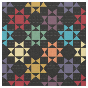 Amish Quilt Print Bright Colours on Black Patterne Fabric