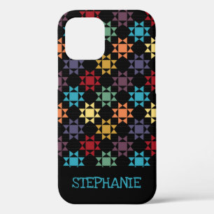 Amish Quilt Print Bright Colours Personalised iPhone 12 Pro Case