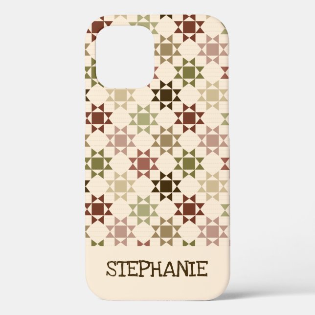 Amish Quilt Print Cream, Brown Personalised Case-Mate iPhone Case (Back)