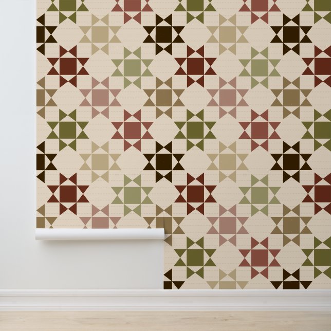 Amish Quilt Print Neutral Colours on Cream Wallpaper (Application)