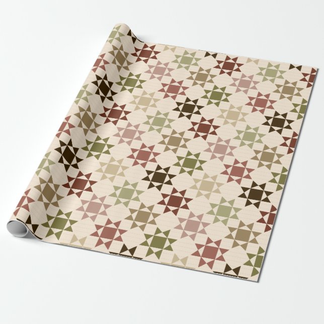 Amish Quilt Print Neutral Colours Patterned Wrapping Paper (Unrolled)