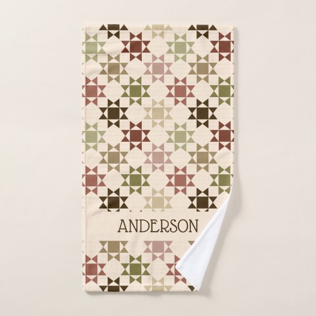 Amish Quilt Print Neutral Colours Personalised Hand Towel (Hand Towel)