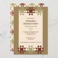 Amish Quilt Print Quilting Themed Custom Party Inv