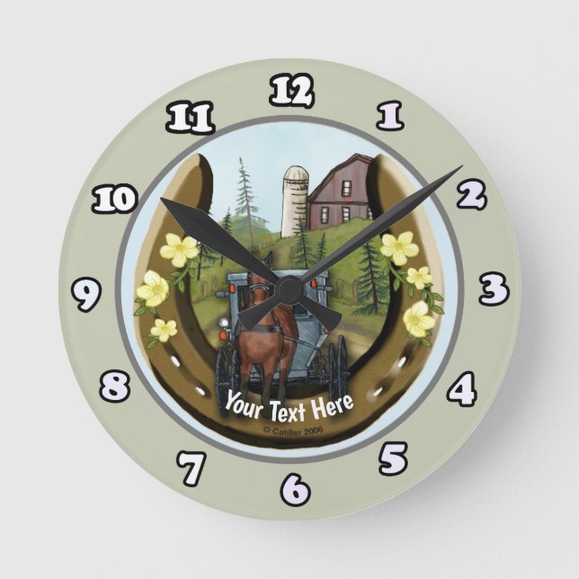 Amish Road Trip Horseshoe  clock (Front)