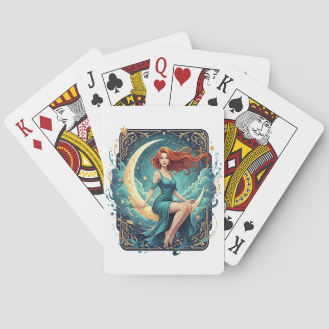 AMITA | Infinite Moonlight | Red‑Haired Muse Playing Cards (Back)