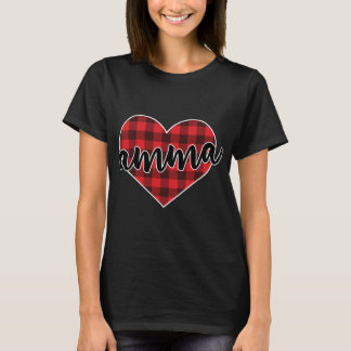 Amma Buffalo Plaid Heart Cosy Christmas Winter Pat T-Shirt