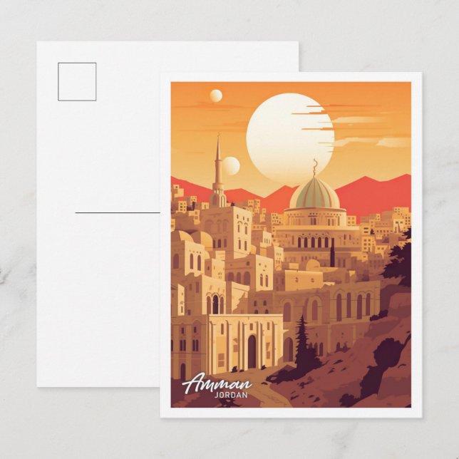 Amman Jordan Vintage Travel Illustration Postcard (Front/Back)