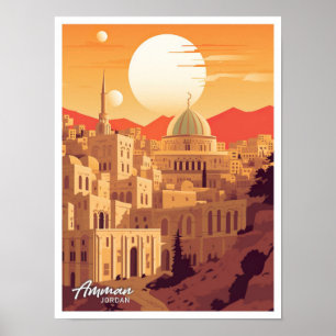 Amman Jordan Vintage Travel Illustration Poster