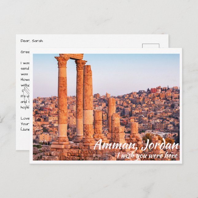 Amman Jordan with Citadel Postcard (Front/Back)