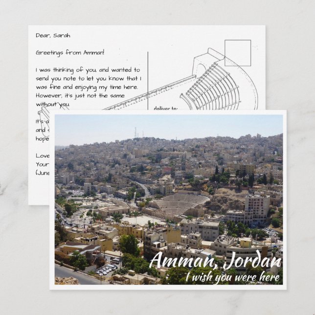 Amman Jordan with Roman Theatre from Afar Postcard (Front/Back)
