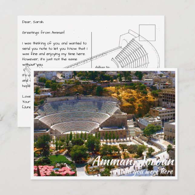 Amman Jordan with Roman Theatre Up Close Postcard (Front/Back)