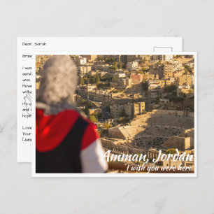 Amman Jordan with Woman Seeing Roman Theatre Postcard