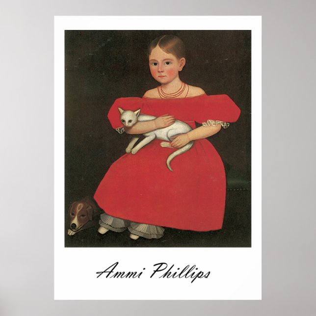 Ammi Phillips Girl in Red with her cat and dog Poster (Front)