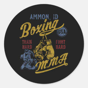 Ammon ID Boxing MMA USA Vintage Distressed Design Classic Round Sticker
