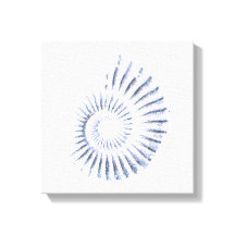 Ammonite blue on white Stretched Canvas Print